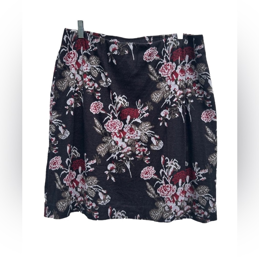 J Jill Wrap Skirt Women L Floral Black Multi Cotton Pull On Elastic Waist Dressy